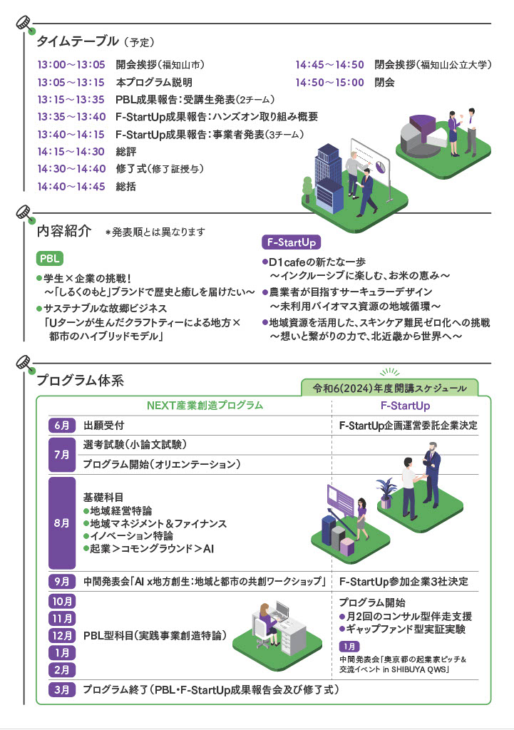 令和6年度NEXT産業創造プログラムPBL・F-StartUp成果報告会及び修了式チラシ